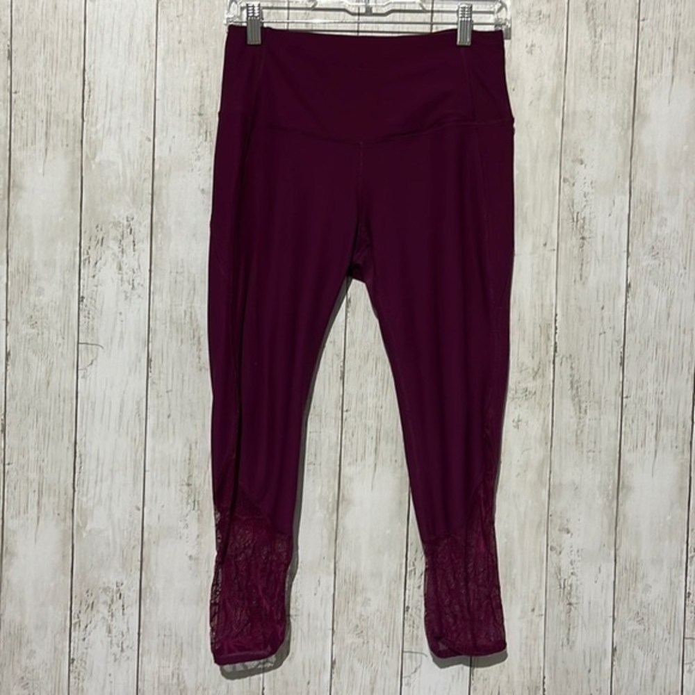 90 Degree‎ by Reflex Small Yoga Leggings Womens Plum Excellent Lace Mesh Insets